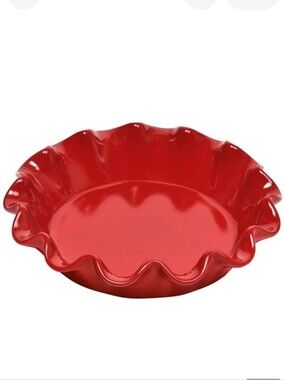 Emile Henry Red Burgundy Ruffled Pie/Serving Dish Made in France